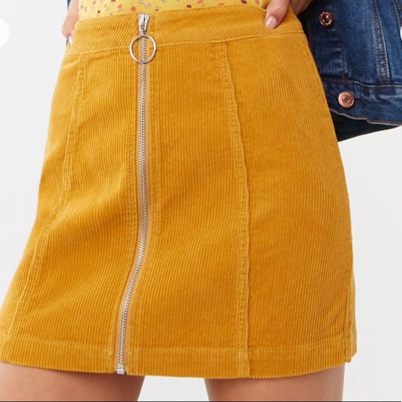 Forever 21 velvet mustard yellow skirt - Picture 1 of 2